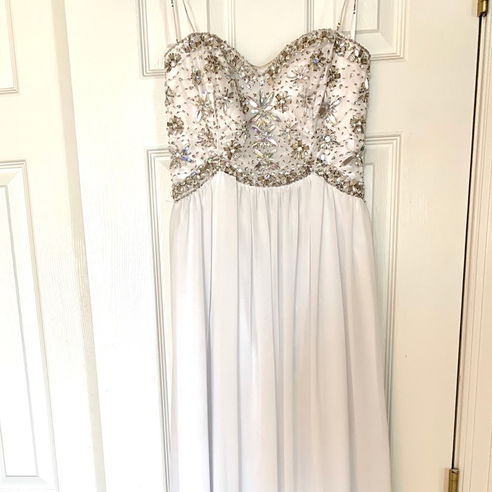B Darlin Rhinestone White Prom Dress